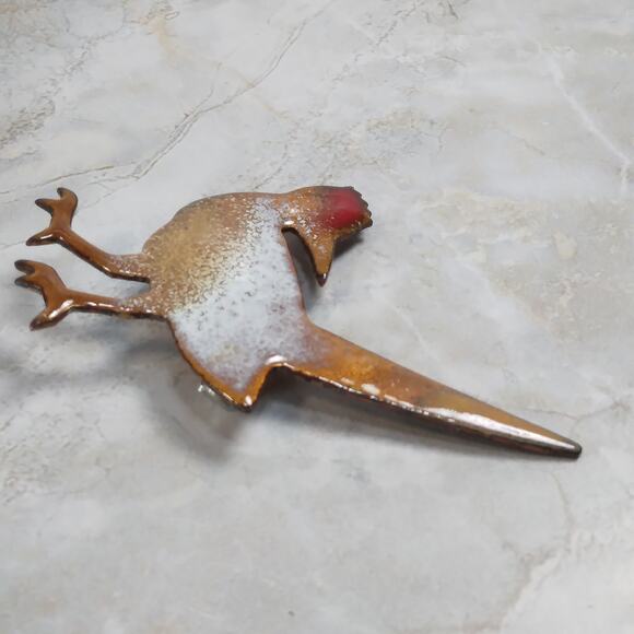 Enamel on Copper Bird Pin, Roadrunner Enameled Brooch, Unisex Lapel Pin 2.5" - Picture 3 of 8